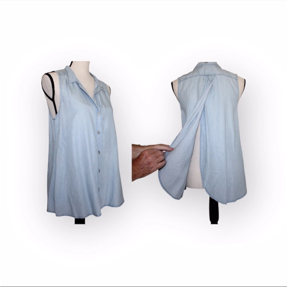 Cloth & Stone Button Up Sleeveless Split Back Chambray Top Blouse Size S
